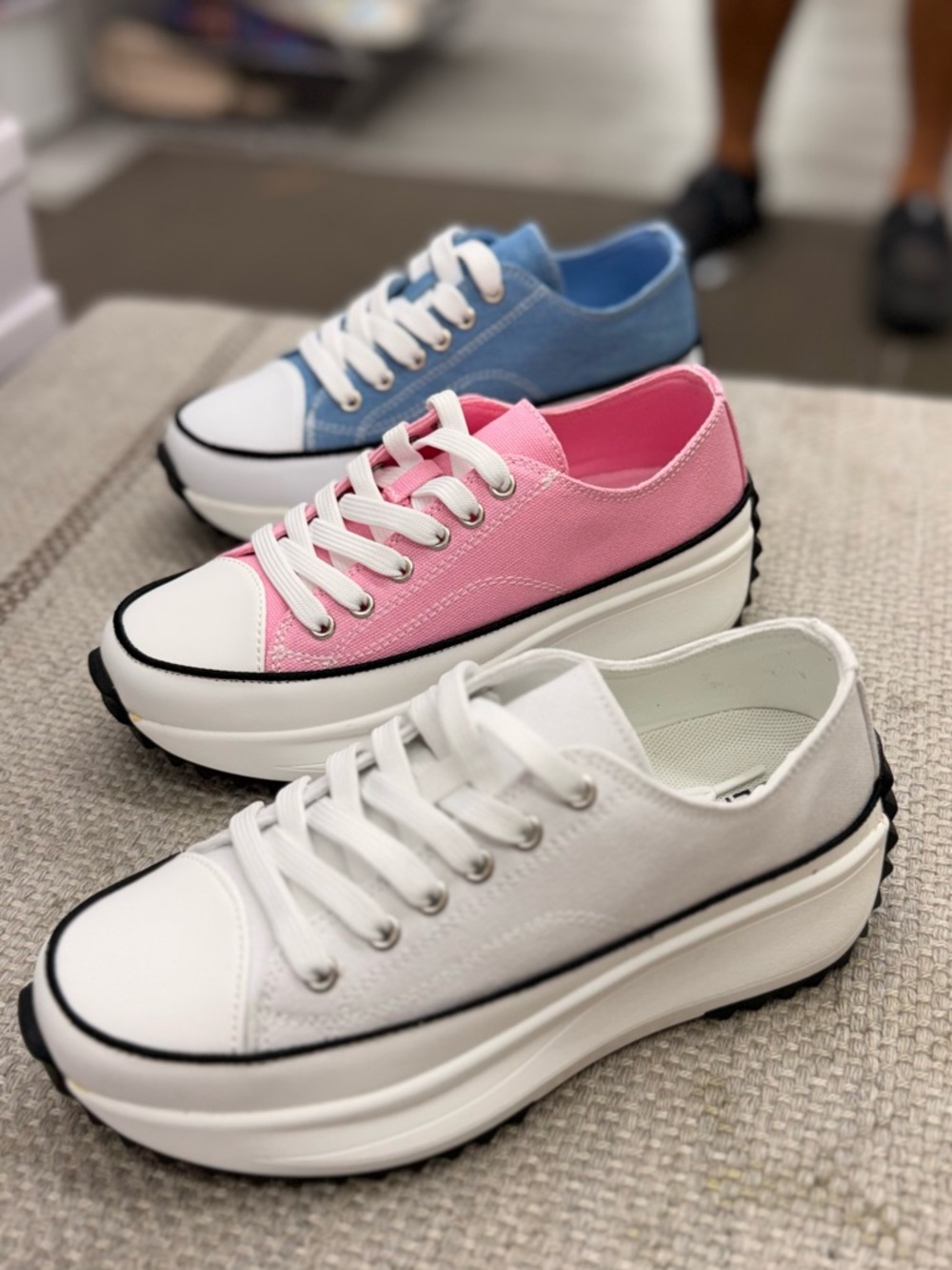 Women's Blue Platform Canvas Sneakers - Picture 2 of 5